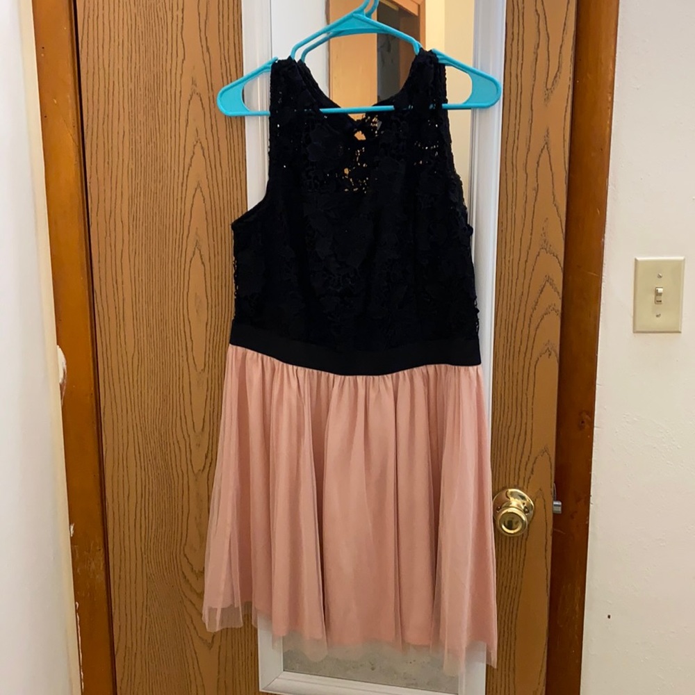 Pink tulle black lacy cocktail dress